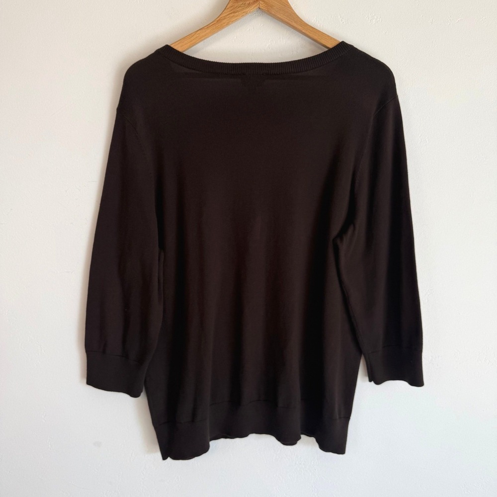 Talbots Woman Chocolate Brown Cardigan 2X Pima Cotton Dark Academia Preppy - Picture 5 of 13